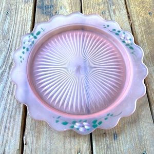 Vintage cake platter frosted pink glass